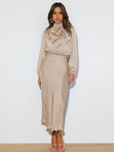 Load image into Gallery viewer, Elegant Temperament Long-sleeved Dress Satin Halterneck Formal Evening Dresses Women Clothing
